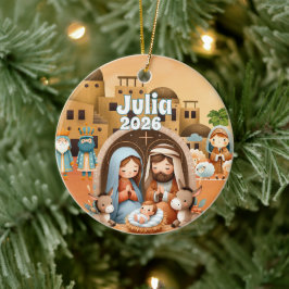 Ornamento De Cerâmica Personalized Nativity Ornament