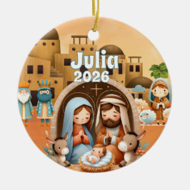 Ornamento De Cerâmica Personalized Nativity Ornament