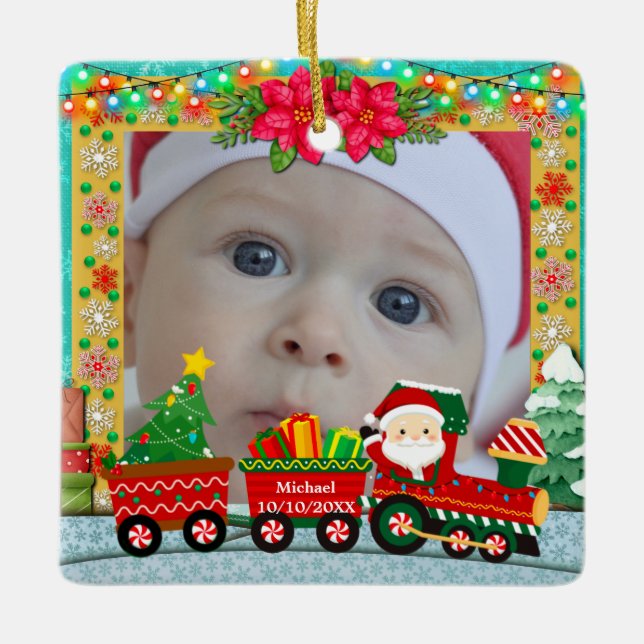 Ornamento De Cerâmica Personalized North Pole Express Photo Christmas (Frente)