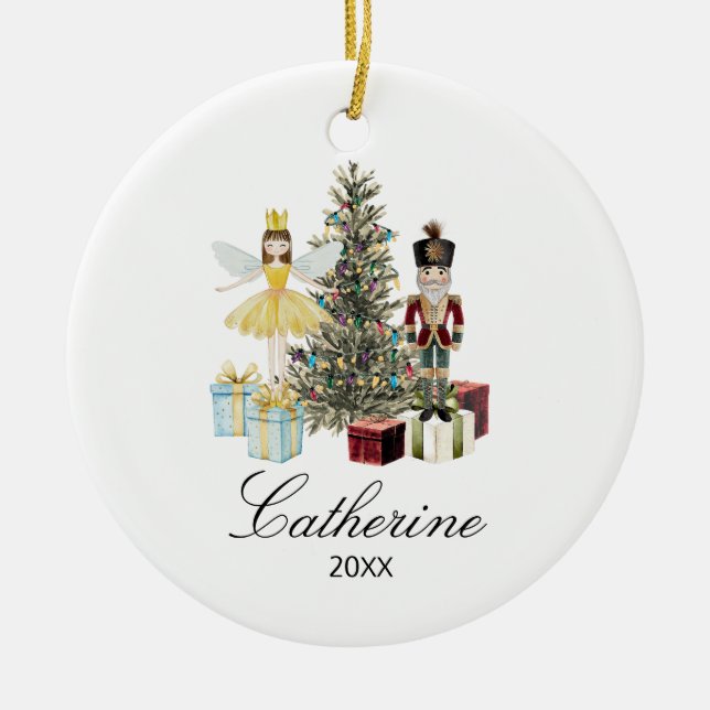 Ornamento De Cerâmica Personalized Nutcracker and Fairy Christmas Tree (Frente)