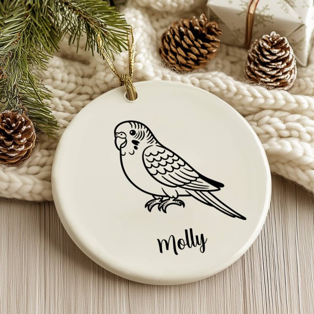 Ornamento De Cerâmica Personalized Parakeet Christmas (Criador carregado)