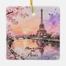Ornamento De Cerâmica Personalized Paris Couple’s Keepsake
