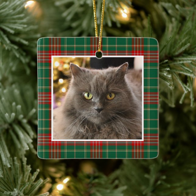 Ornamento De Cerâmica Personalized Pet Cat Dog Christmas Plaid (Árvore)