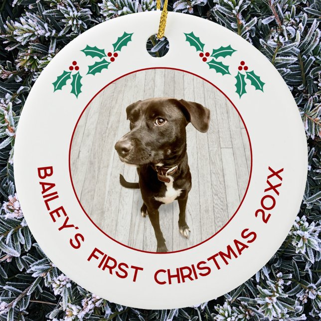 Ornamento De Cerâmica Personalized Pet Puppy Dog First Christmas Photo (Dog first Christmas photo ceramic ornament for pet lovers)