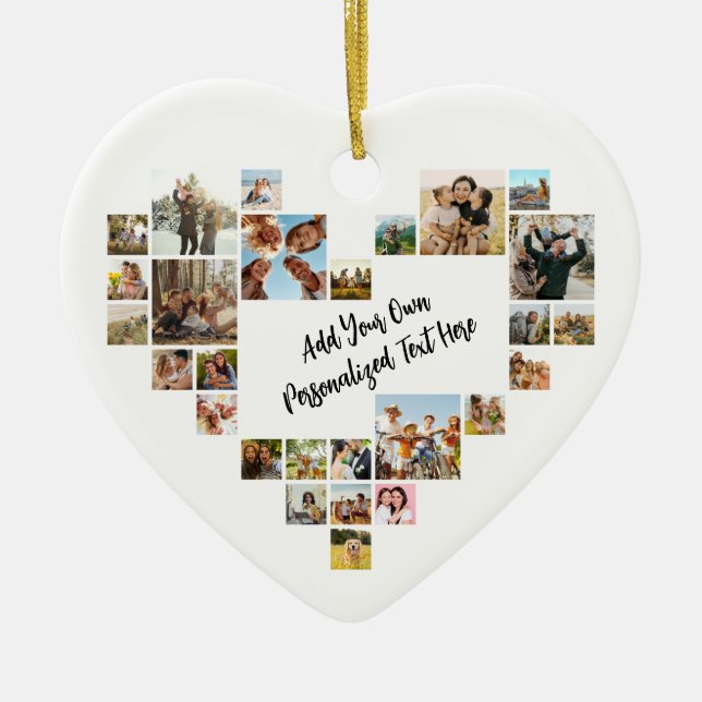Ornamento De Cerâmica Personalized Photo Collage Heart Shaped Picture (Frente)