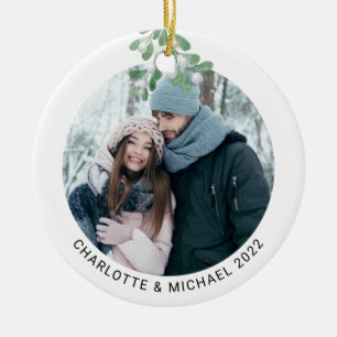 Ornamento De Cerâmica Personalized Photo Keepsake Mistletoe