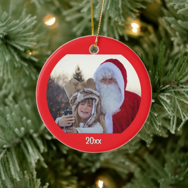 Ornamento De Cerâmica Personalized Photo Two Lines Text Merry Christmas (Árvore)