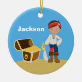 Ornamento De Cerâmica Personalized Pirate Kids Blue Boys Name Christmas