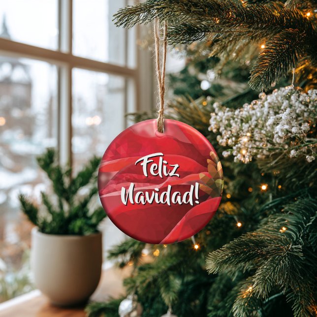 Ornamento De Cerâmica Personalized Poinsettia Feliz Navidad (Thoughtful Custom Gift Idea for Milestones, doubles as an ornament or a collectible gift tag.
)