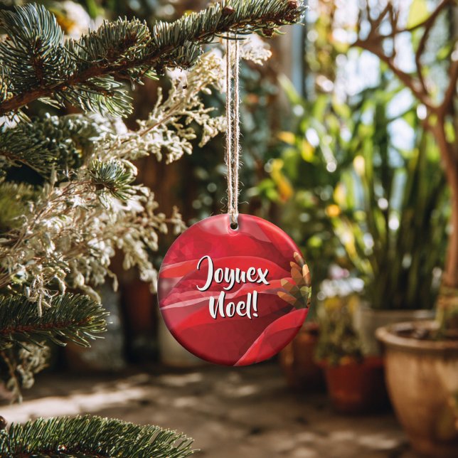 Ornamento De Cerâmica Personalized Poinsettia Joyeux Noel (Thoughtful Custom Gift Idea for Milestones, doubles as an ornament or a collectible gift tag.
)