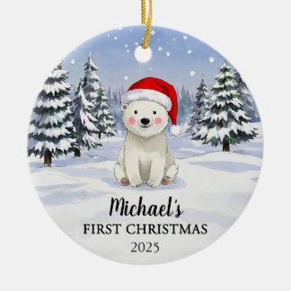 Ornamento De Cerâmica Personalized Polar Bear Baby Christmas Ornament