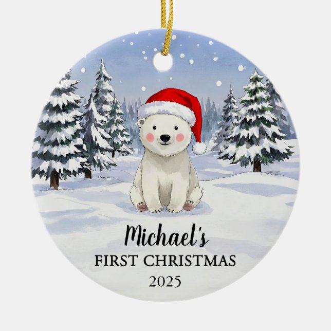 Ornamento De Cerâmica Personalized Polar Bear Baby Christmas Ornament (Frente)