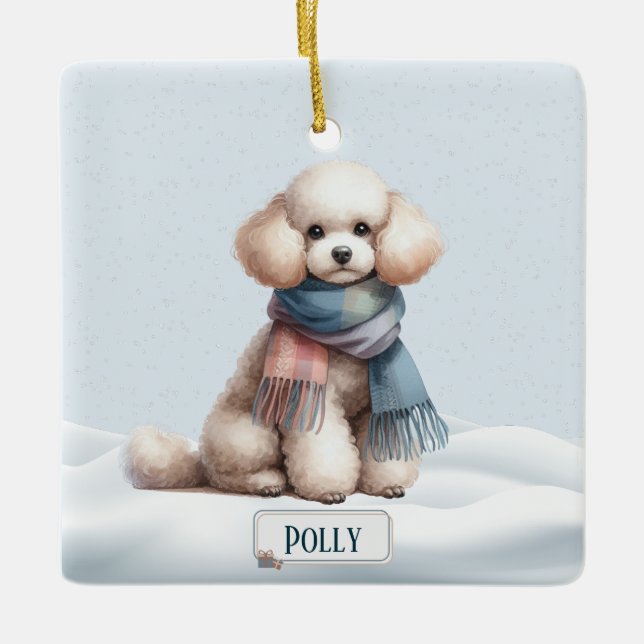 Ornamento De Cerâmica Personalized Poodle Christmas Ornament (Frente)
