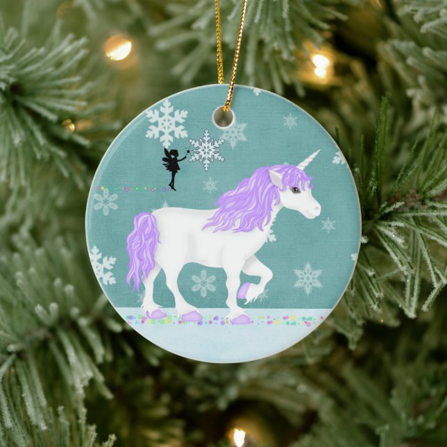 Ornamento De Cerâmica Personalized Purple and White Unicorn and Fairy (Árvore)