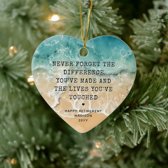 Ornamento De Cerâmica Personalized Retirement Modern Blue Ocean Beach (Árvore)