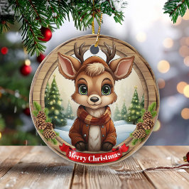 Ornamento De Cerâmica Personalized Rustic Xmas Pine Wood Decor 🦌🎄