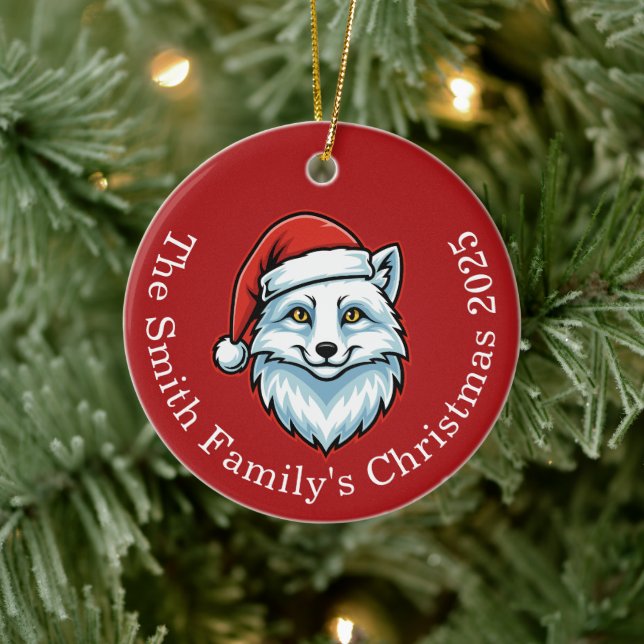 Ornamento De Cerâmica Personalized Santa Fox Ceramic Christmas Ornament  (Árvore)