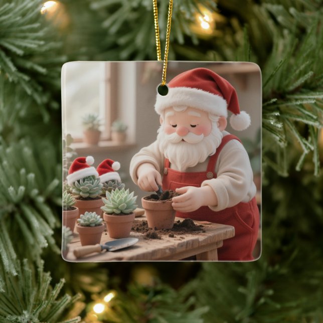 Ornamento De Cerâmica Personalized Santa Gardener Succulent Christmas (Árvore)