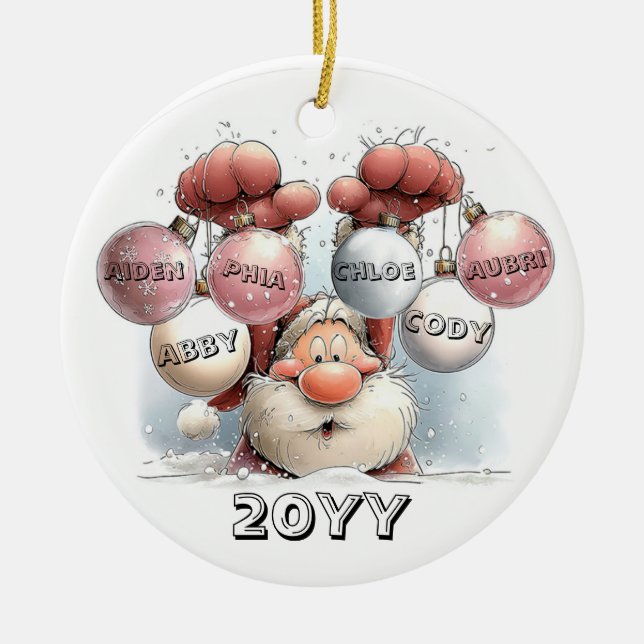 Ornamento De Cerâmica Personalized Santa in Snow Ceramic Ornament  (Frente)