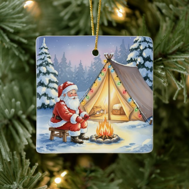 Ornamento De Cerâmica Personalized Santa Winter Camping Christmas (Árvore)