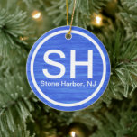 Ornamento De Cerâmica Personalized SH NJ Stone Harbor New Jersey Beach<br><div class="desc">Personalized SH Stone Harbor New Jersey Beach Christmas Ornament.   ^</div>