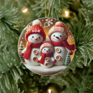 Ornamento De Cerâmica Personalized Snowman Family Ornament