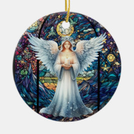 Ornamento De Cerâmica Personalized Stained Glass Look Guardian Angel