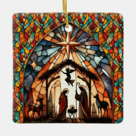 Ornamento De Cerâmica Personalized Stained Glass Nativity Scene Christma
