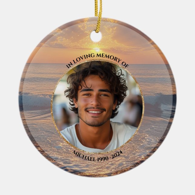 Ornamento De Cerâmica Personalized Sunset Memorial Ornament (Frente)