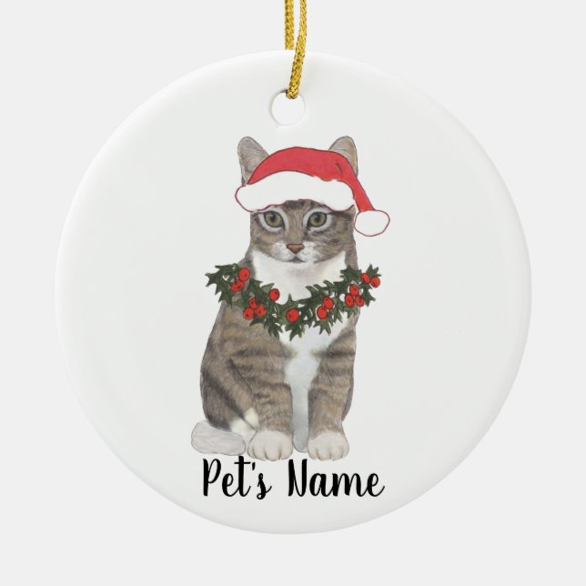 Ornamento De Cerâmica Personalized Tabby Cat (Grey) (Frente)