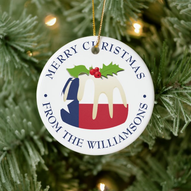 Ornamento De Cerâmica Personalized TEXAS FLAG CHRISTMAS PUDDING Gift (Árvore)