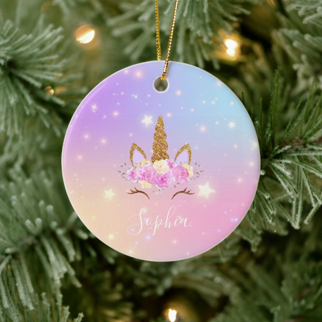 Ornamento De Cerâmica Personalized Unicorn Ornament for Girls (Árvore)