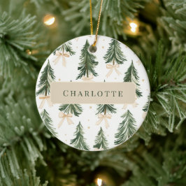 Ornamento De Cerâmica Personalized Watercolor Christmas Tree Ornament