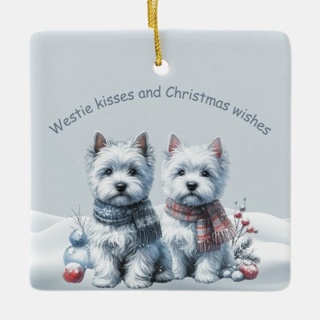Ornamento De Cerâmica Personalized Westies Christmas Ornament (Frente)