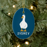 Personalized White Duck Illustration Navy Blue