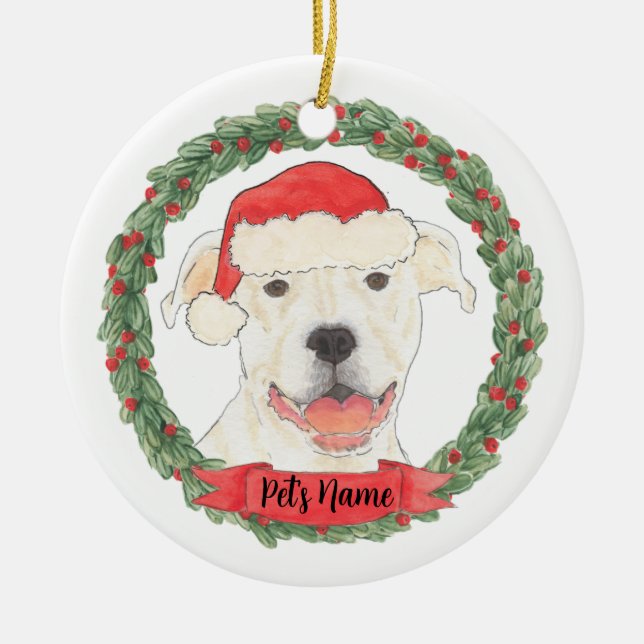 Ornamento De Cerâmica Personalized White Pitbull Staffy (Frente)