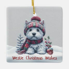 Ornamento De Cerâmica Personalized Winter Westie Ornament