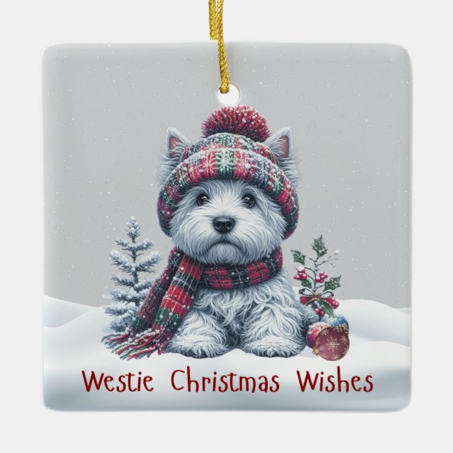 Ornamento De Cerâmica Personalized Winter Westie Ornament (Frente)