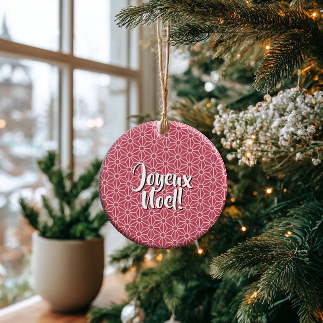 Ornamento De Cerâmica Personalized Winterberry Asanoha Joyeux Noel (Thoughtful Custom Gift Idea for Milestones, doubles as an ornament or a collectible gift tag.
)