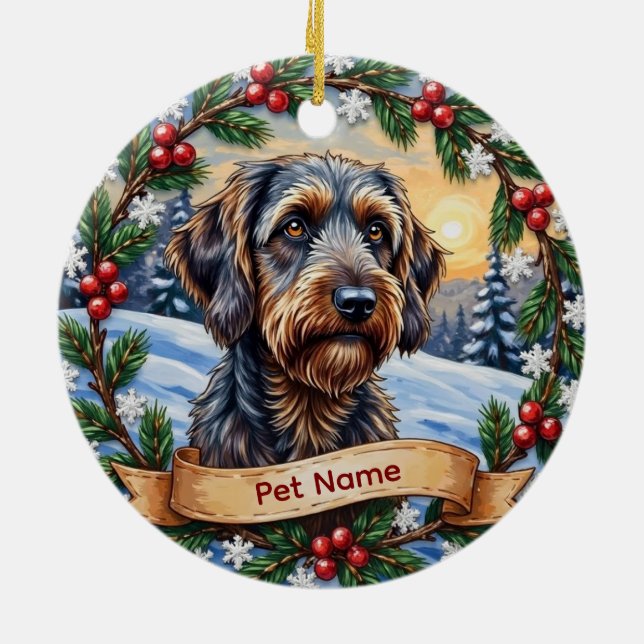 Ornamento De Cerâmica Personalized Wirehaired Pointing Griffon Christmas (Traseira)