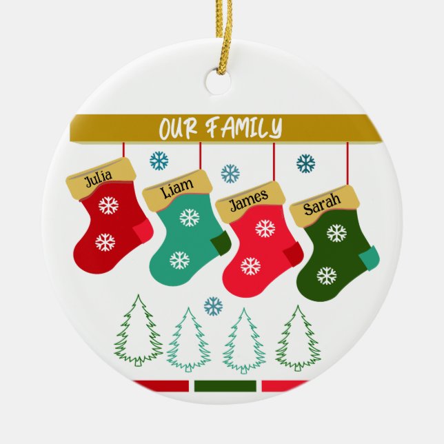 Ornamento De Cerâmica Personalizou nossa Parada de Natal da Família (Frente)