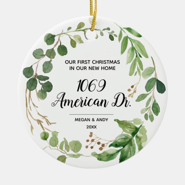 Ornamento De Cerâmica Personalizou nosso novo Natal em casa (Frente)