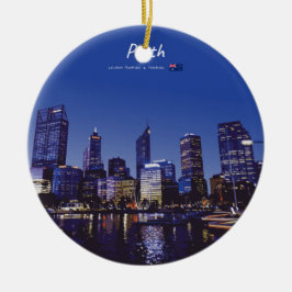 Ornamento De Cerâmica Perth, Austrália - Silhueta da Cidade à Noite