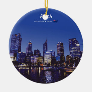 Ornamento De Cerâmica Perth, Austrália - Silhueta da Cidade à Noite