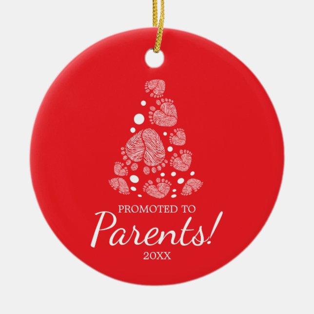 Ornamento De Cerâmica Pés-bebês formando árvore de Natal, primeiro Natal (Frente)