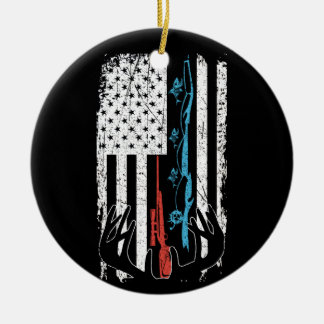 Ornamento De Cerâmica Pesca de Rod com pavilhão norte-americano