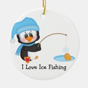 Ornamento De Cerâmica Pesca do gelo do pinguim