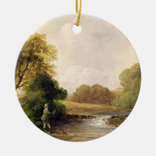 Ornamento De Cerâmica Pesca: Jogando um peixe (óleo em canvas)