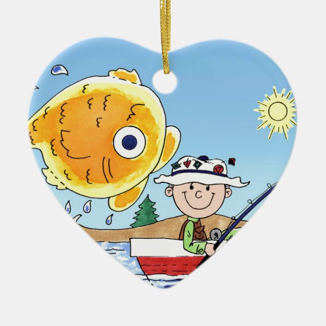 Ornamento De Cerâmica Pesca, Pescador - Cartoon Personalizado (Frente)
