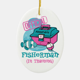 Ornamento De Cerâmica Pescador da menina no treinamento